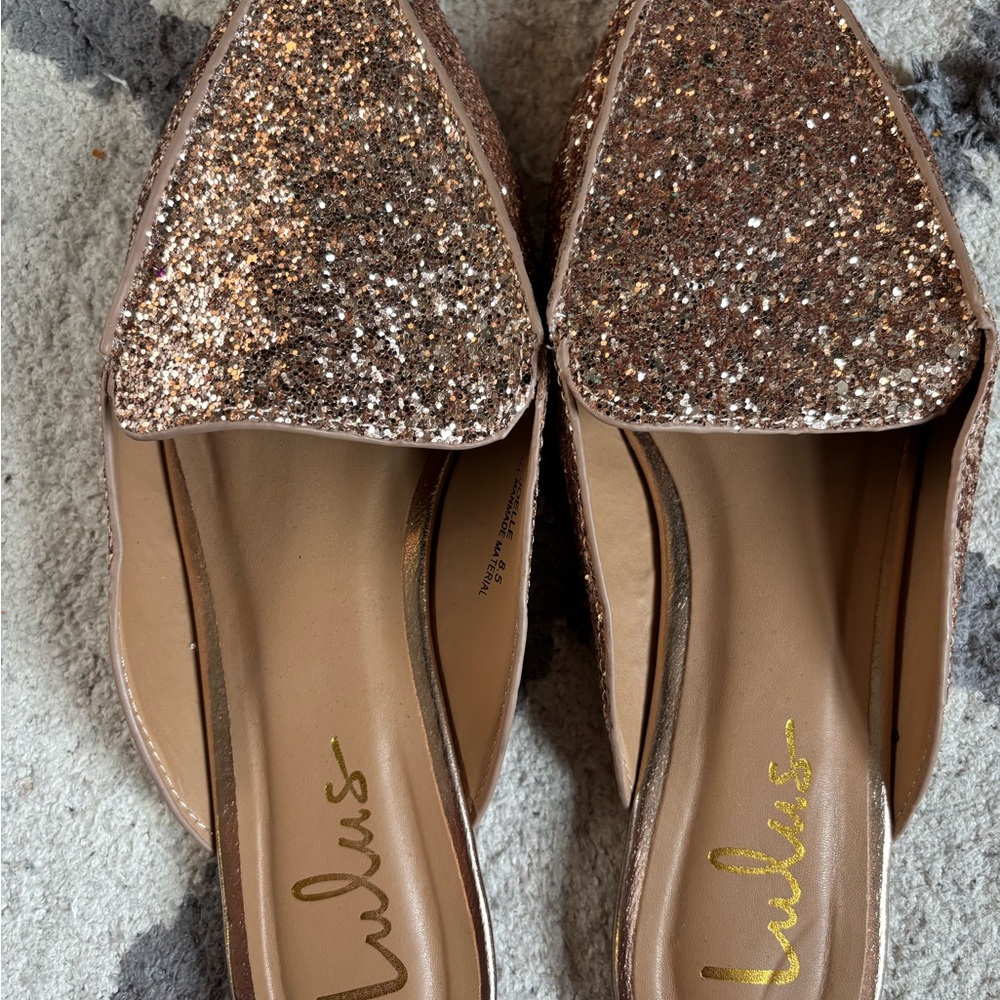 Lulu's Brown and Gold Flats with Sparkly Finish